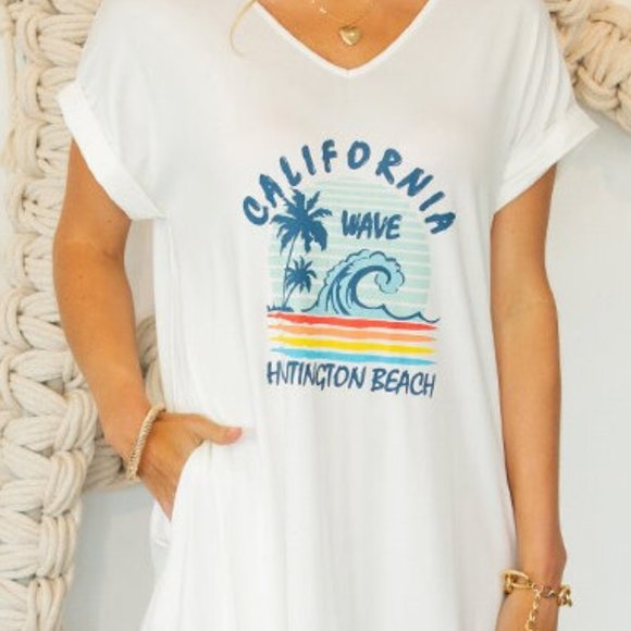 White Boho Graphic Long Maxi T-Shirt Tunic Dress - Picture 6 of 6